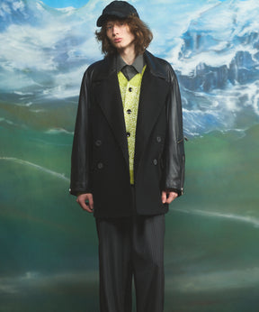 Sheep Leather Melton Combination Pea Coat