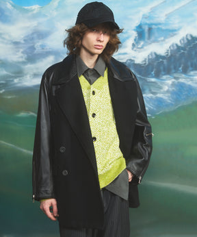Sheep Leather Melton Combination Pea Coat