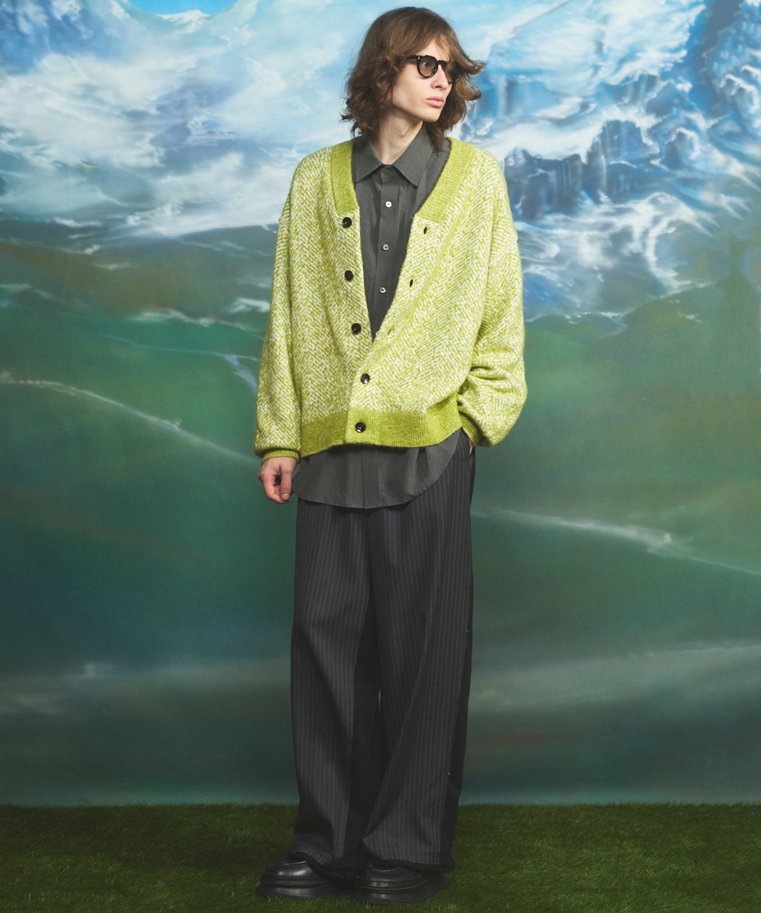 Airy Striped Gabardine Prime-Over Short-sleeved Shirt