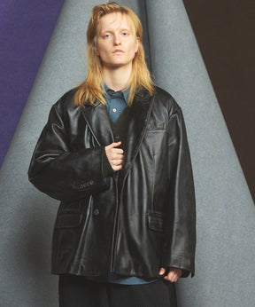 Sheep Leather Peaked Lapel Semi-Double Tailored Jacket