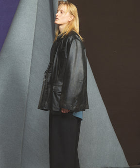 Sheep Leather Peaked Lapel Semi-Double Tailored Jacket