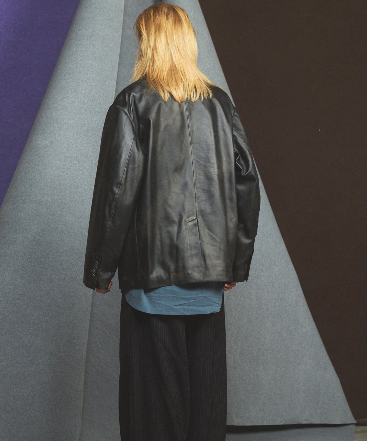 Sheep Leather Peaked Lapel Semi-Double Tailored Jacket
