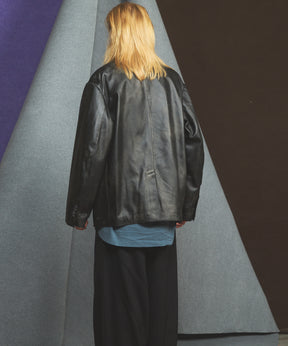 Sheep Leather Peaked Lapel Semi-Double Tailored Jacket
