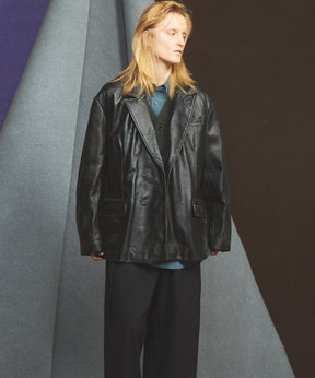 Sheep Leather Peaked Lapel Semi-Double Tailored Jacket