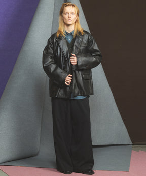 Sheep Leather Peaked Lapel Semi-Double Tailored Jacket