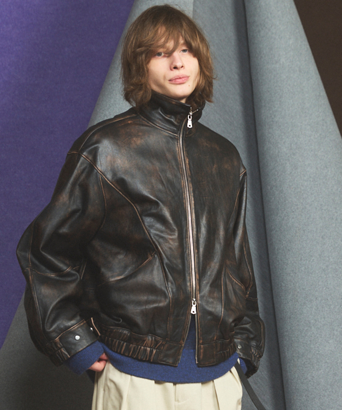 Sheep Leather Stand Collar Blouson
