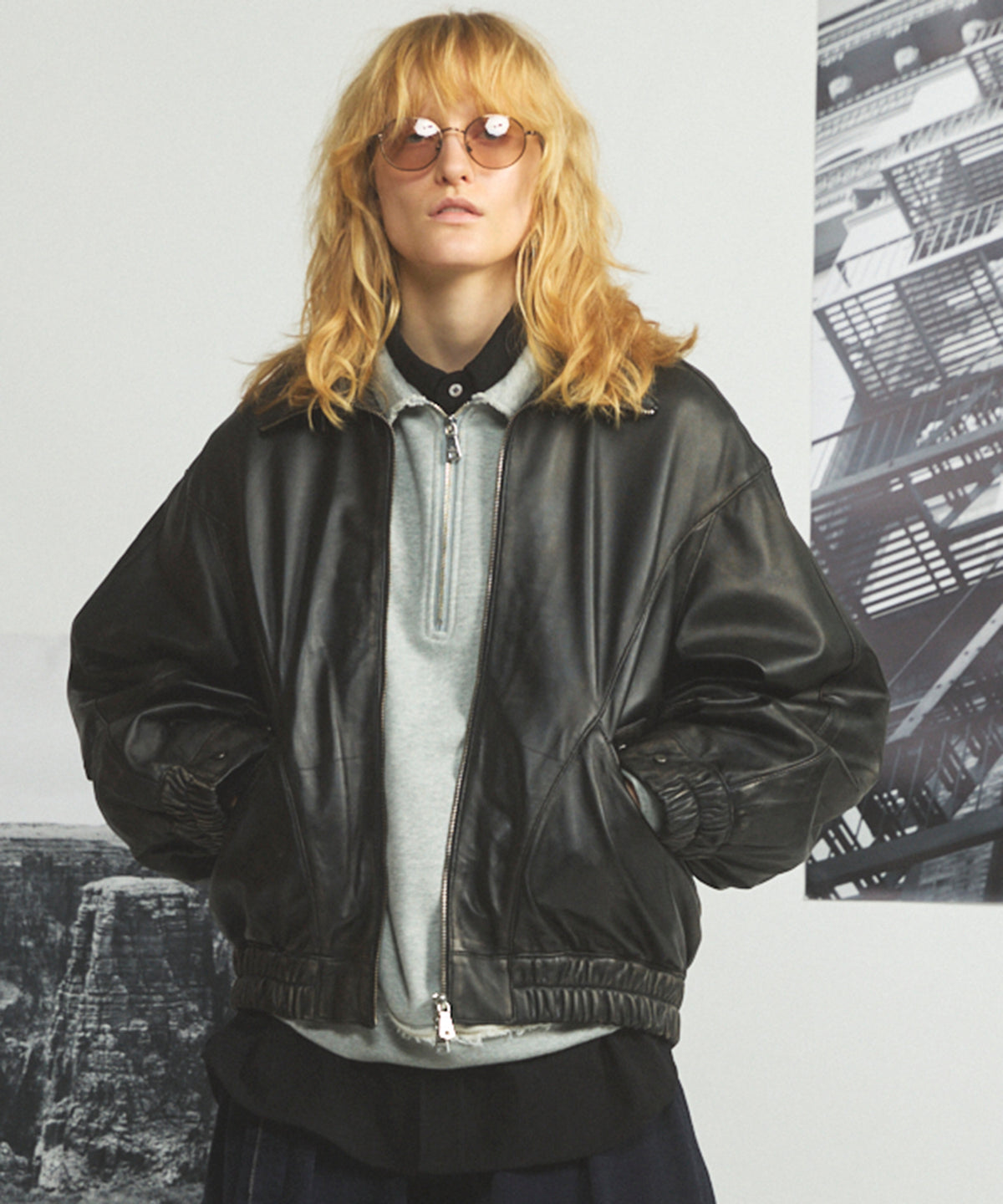 Sheep Leather Stand Collar Blouson