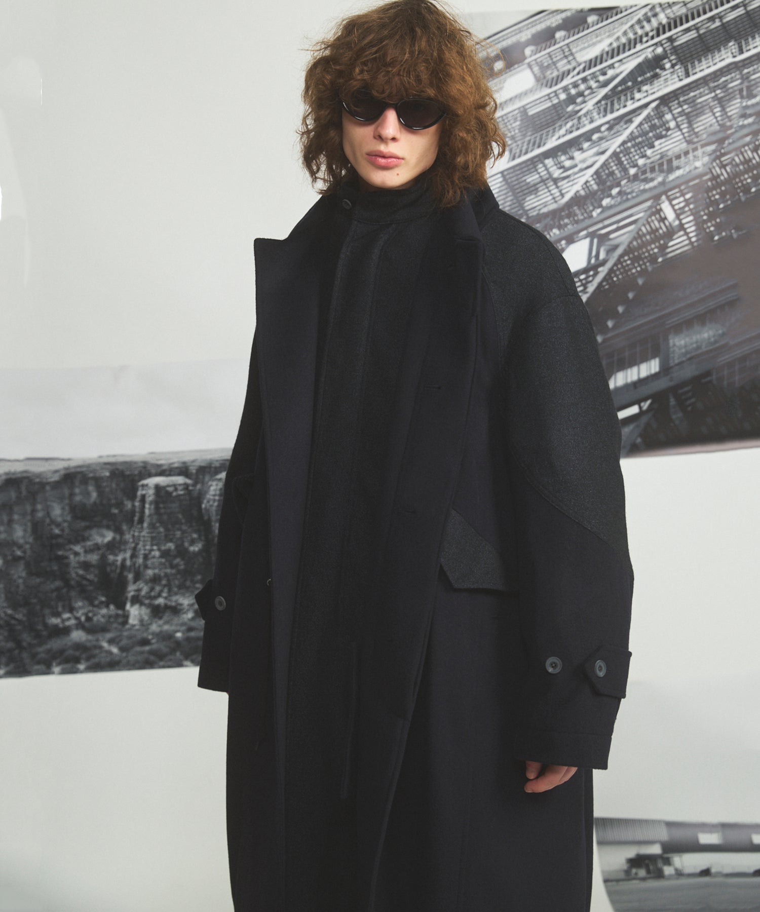 [26AW PRE-ORDER] Sheep leather melton combination prime over half coat