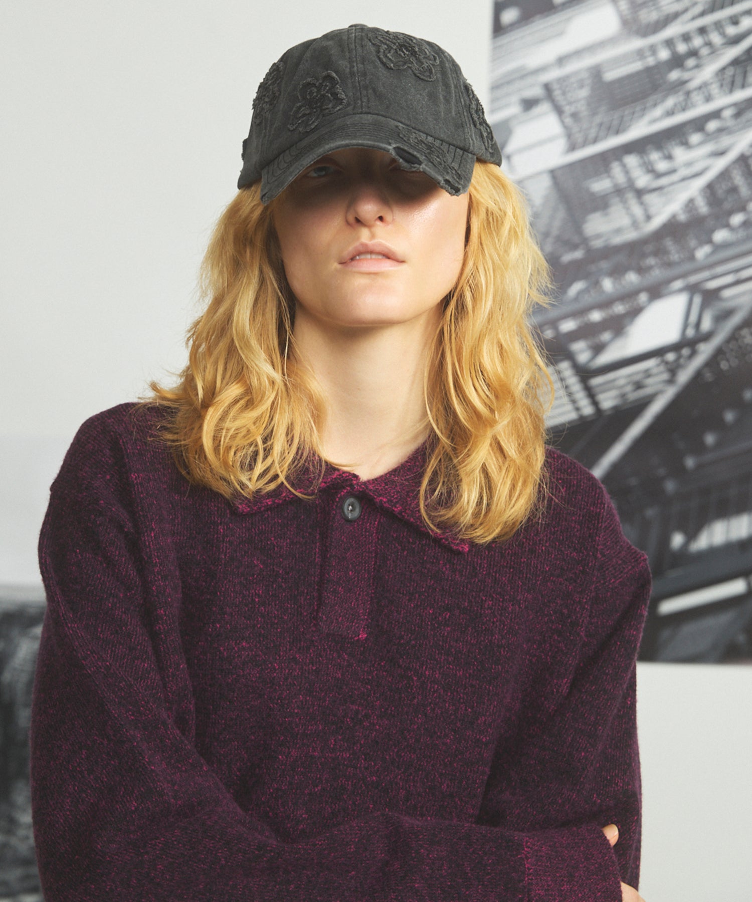 [PRE-ORDER] Fade Motif Damaged Flower Pattern 6P Cap
