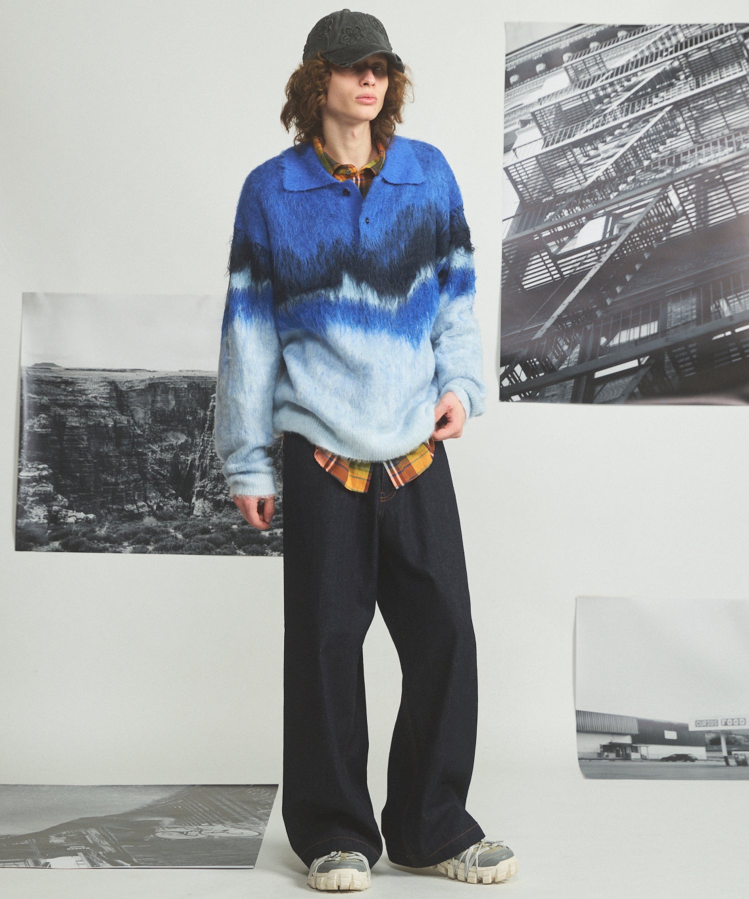 【26AW PRE-ORDER】グラデーションエアリーシャギープライムオーバーニットポロシャツ