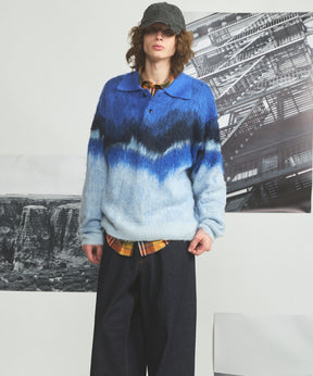 【26AW PRE-ORDER】グラデーションエアリーシャギープライムオーバーニットポロシャツ