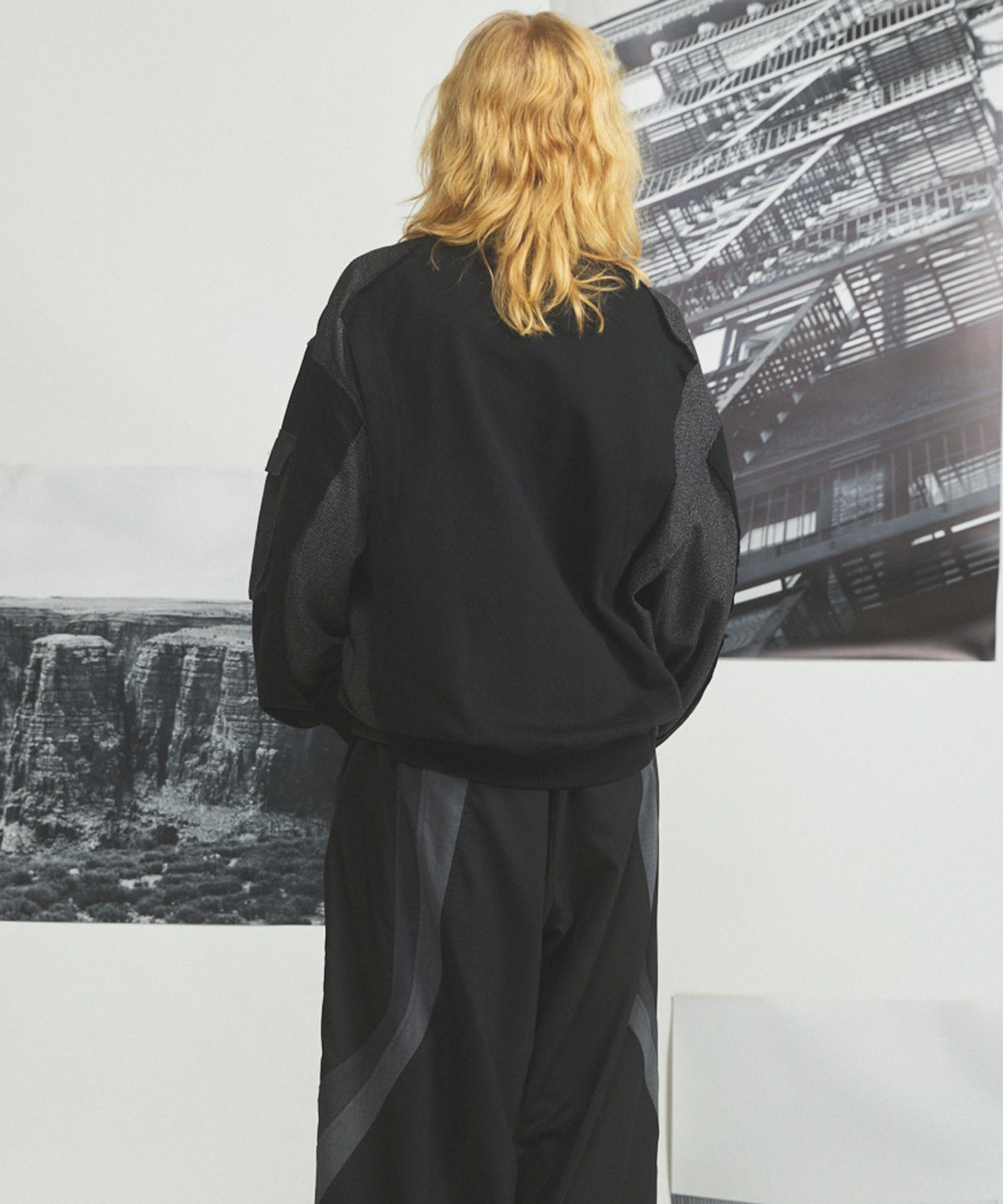 【26AW PRE-ORDER】異素材ドッキングプライムオーバークルーネックスウェットトップス