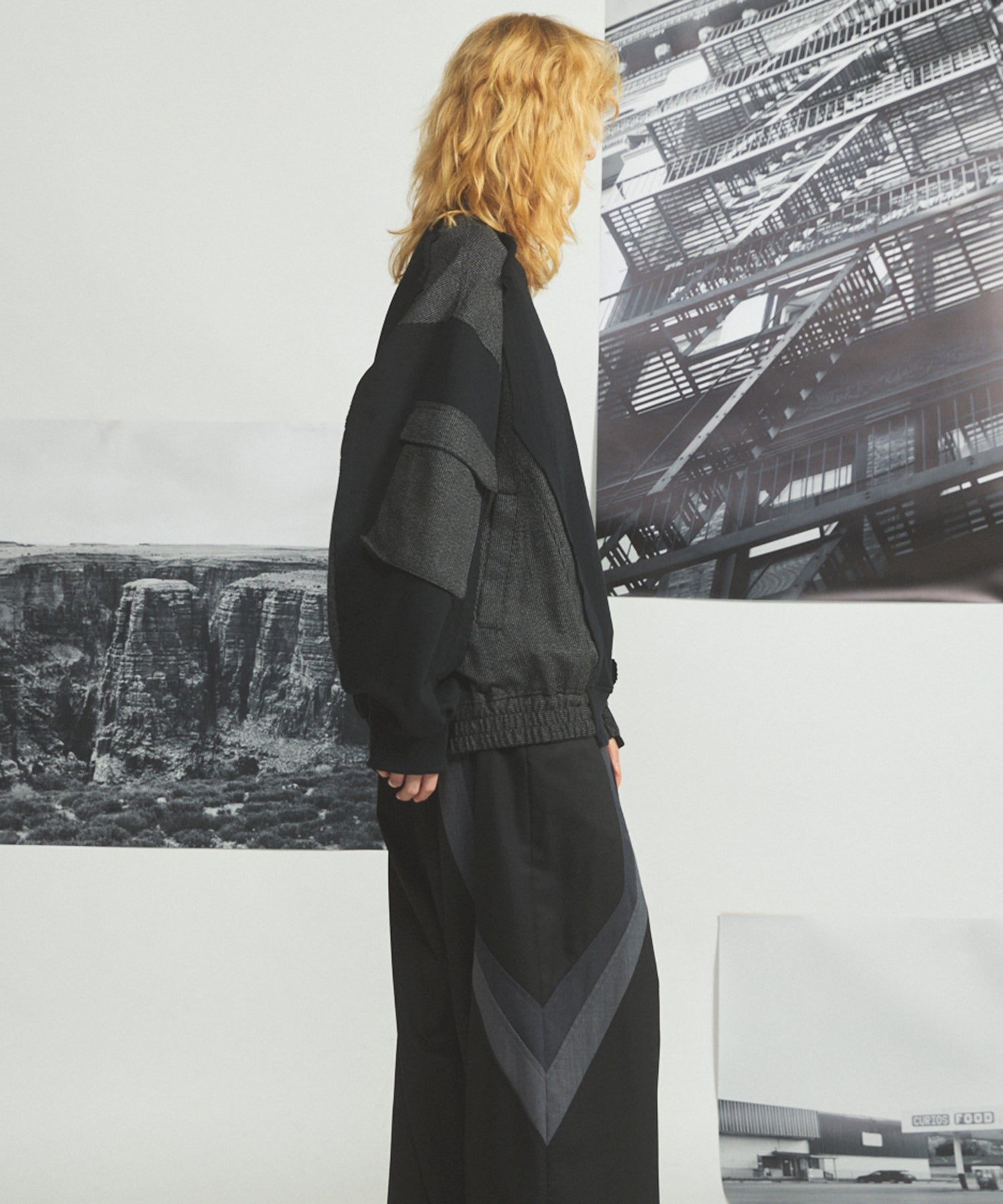 【26AW PRE-ORDER】異素材ドッキングプライムオーバークルーネックスウェットトップス