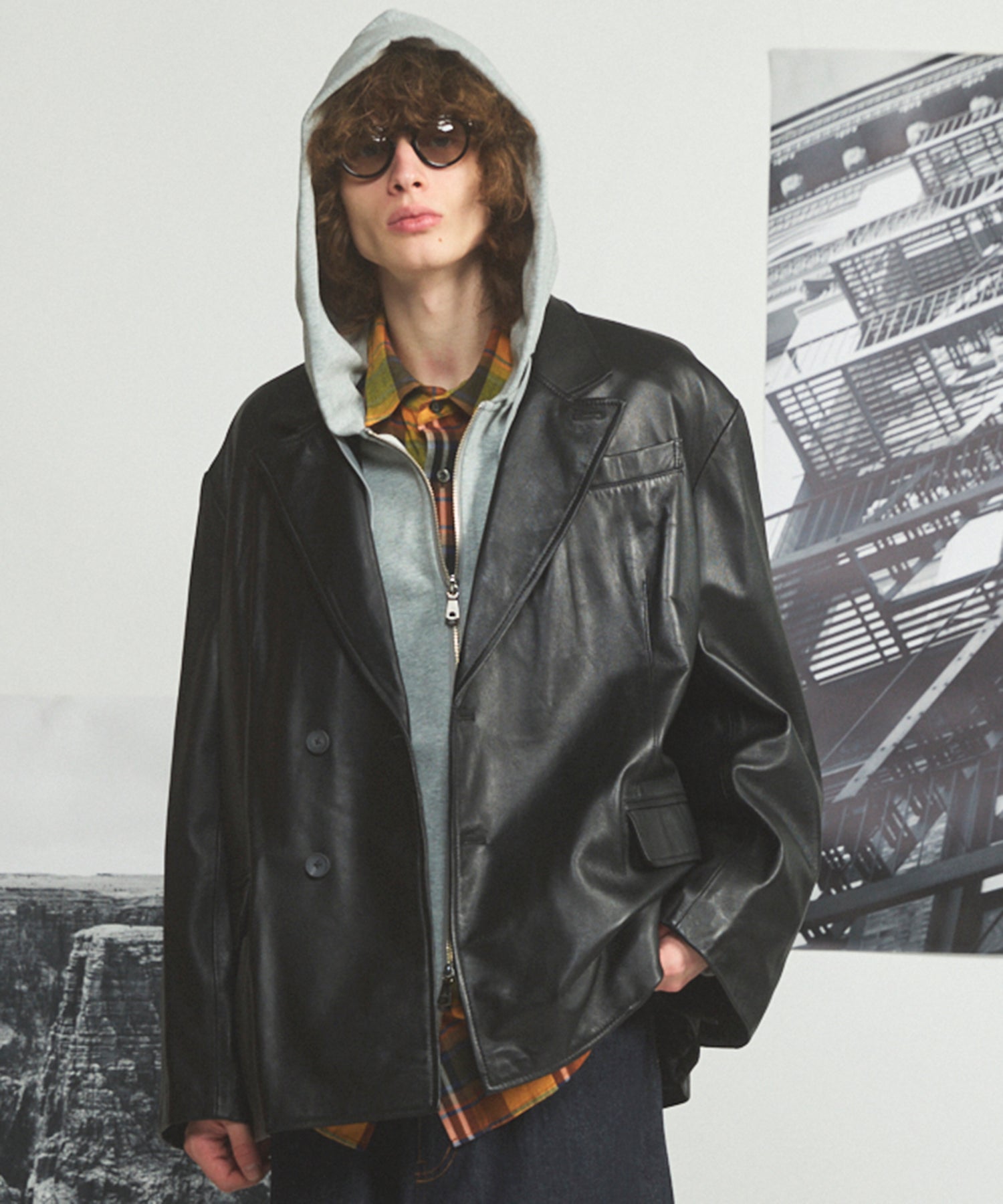 Sheep Leather Peaked Lapel Semi-Double Tailored Jacket