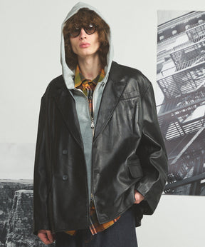 Sheep Leather Peaked Lapel Semi-Double Tailored Jacket