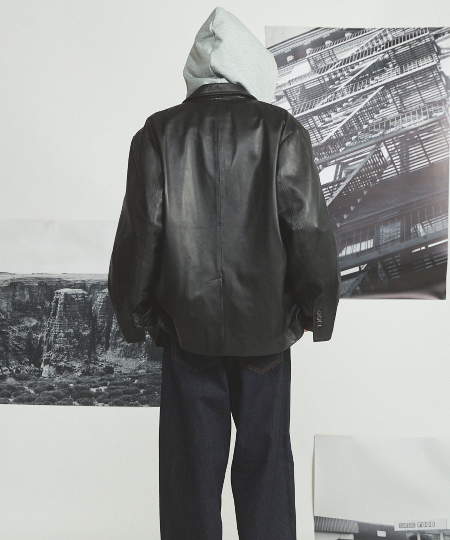 Sheep Leather Peaked Lapel Semi-Double Tailored Jacket