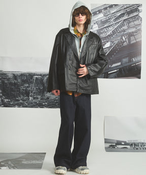 Sheep Leather Peaked Lapel Semi-Double Tailored Jacket