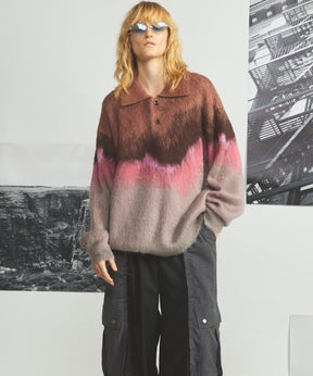 【26AW PRE-ORDER】グラデーションエアリーシャギープライムオーバーニットポロシャツ