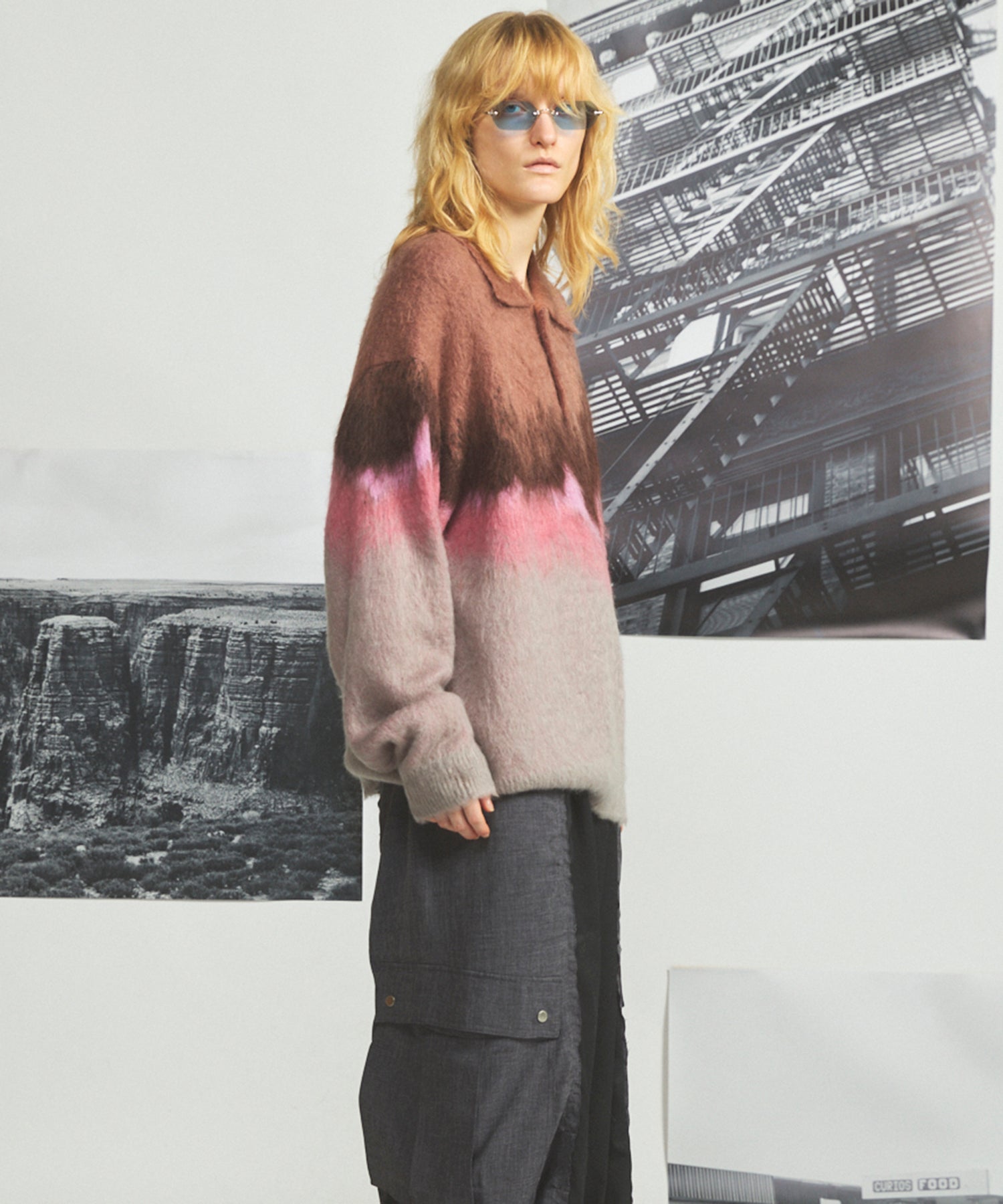 【26AW PRE-ORDER】グラデーションエアリーシャギープライムオーバーニットポロシャツ