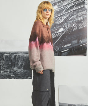 【26AW PRE-ORDER】グラデーションエアリーシャギープライムオーバーニットポロシャツ