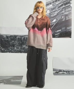 【26AW PRE-ORDER】グラデーションエアリーシャギープライムオーバーニットポロシャツ