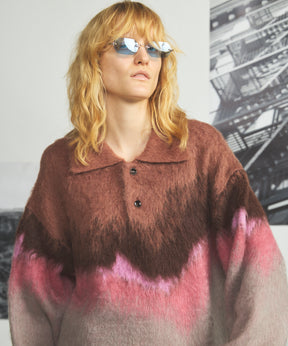 【26AW PRE-ORDER】グラデーションエアリーシャギープライムオーバーニットポロシャツ