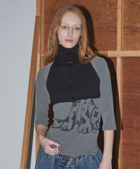 【OPEN YY】BUTTON UP NECK LAYER
