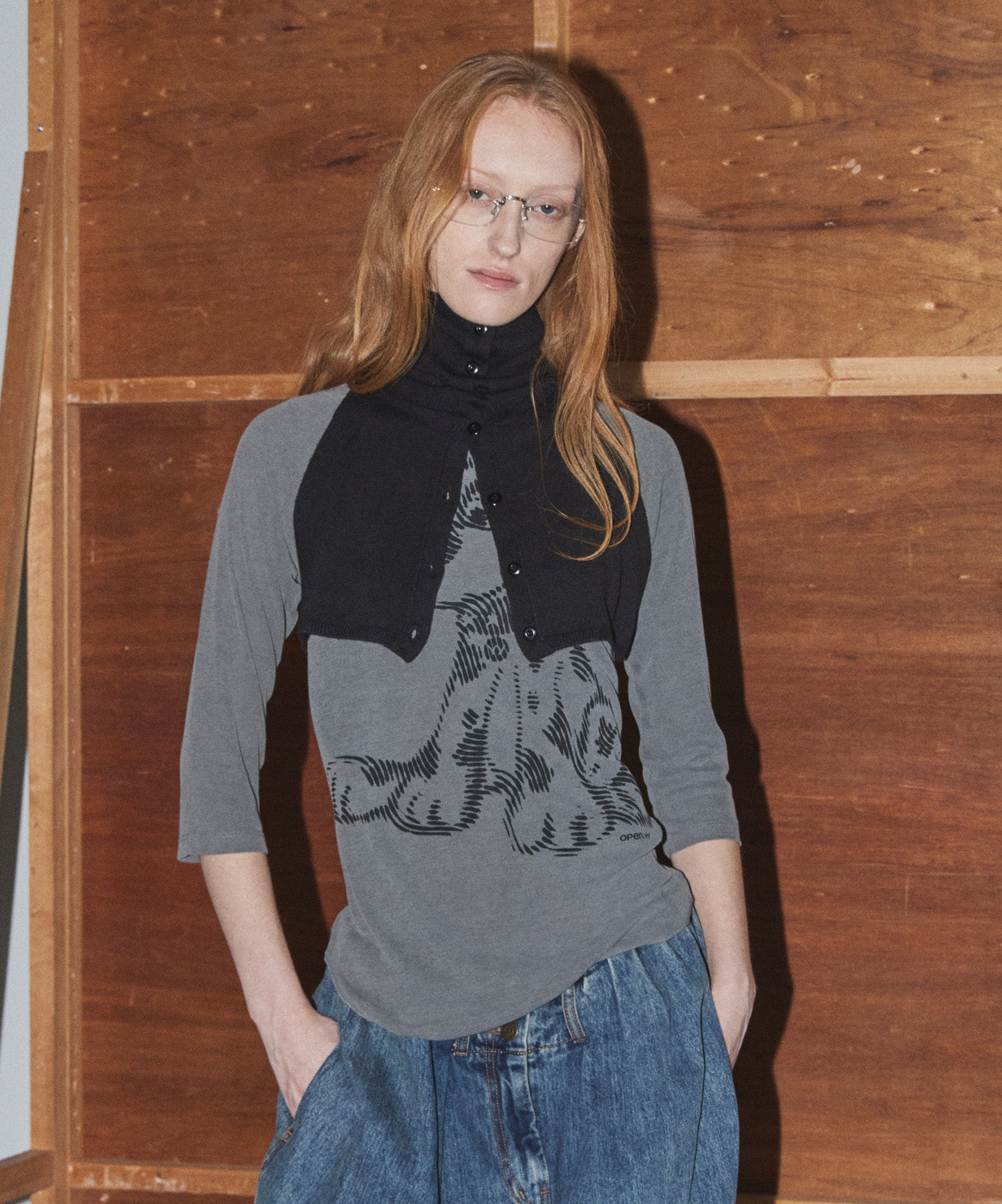 【OPEN YY】BUTTON UP NECK LAYER