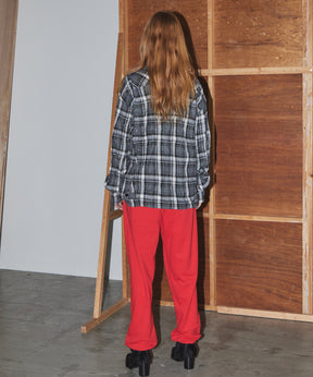 【OPEN YY】CHECKERED CRINKLE RUFFLE SHIRT
