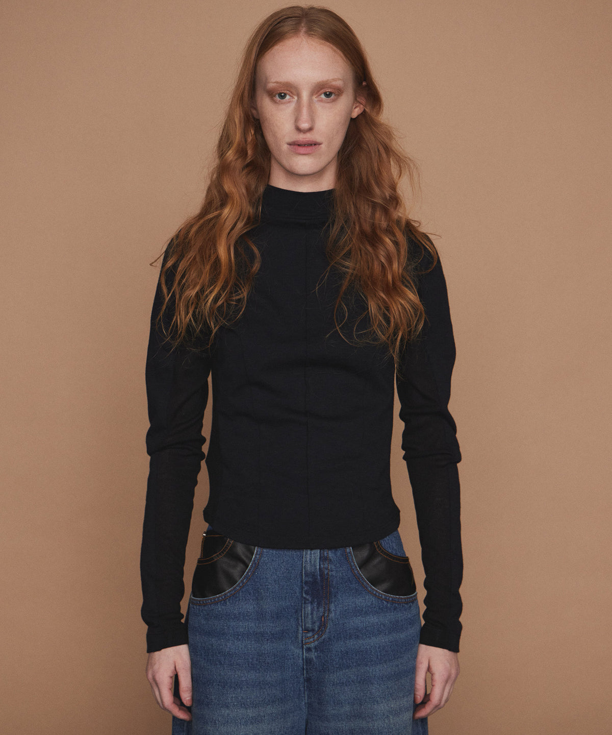 British Worsted Cotton High Neck Top