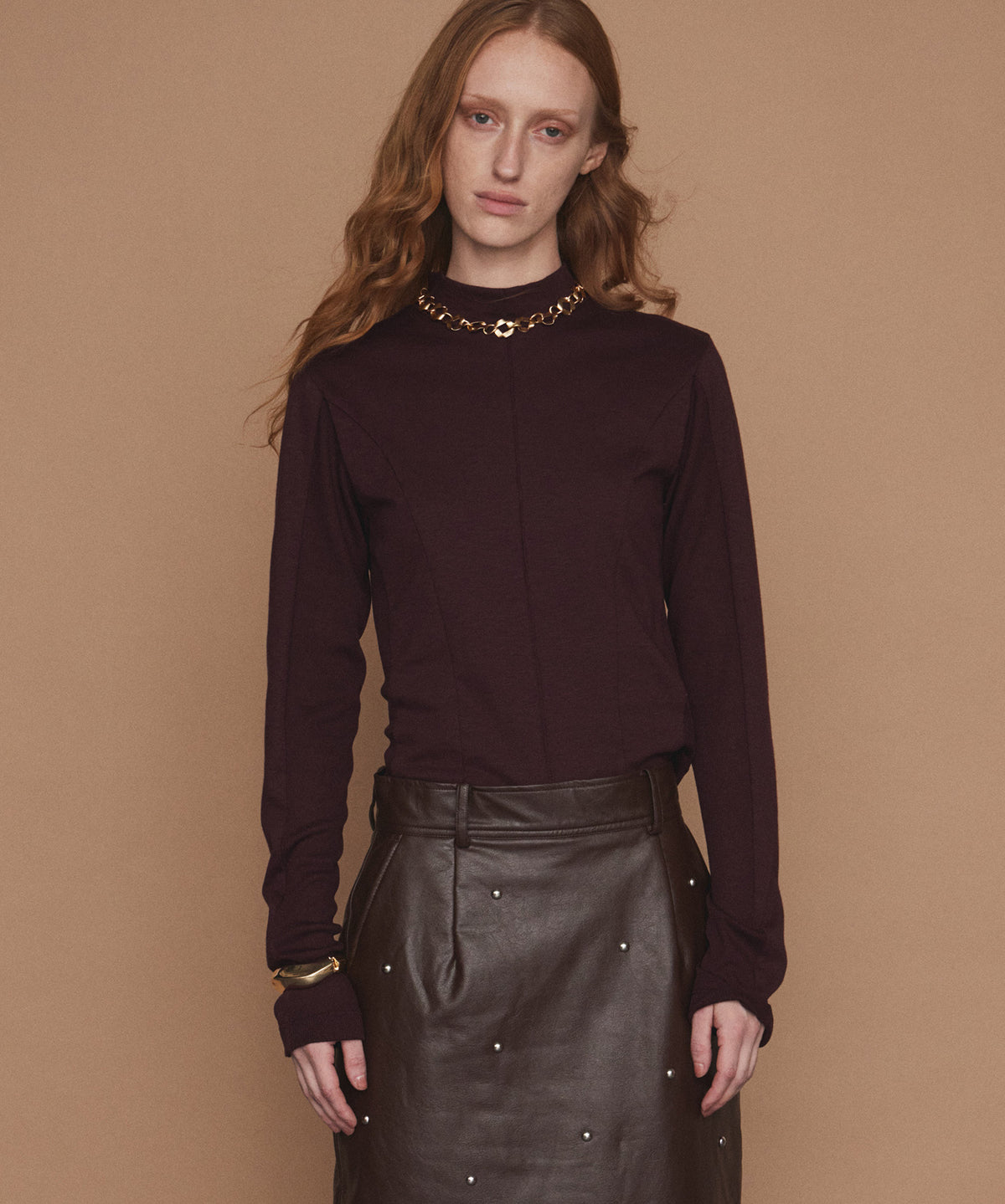 British Worsted Cotton High Neck Top