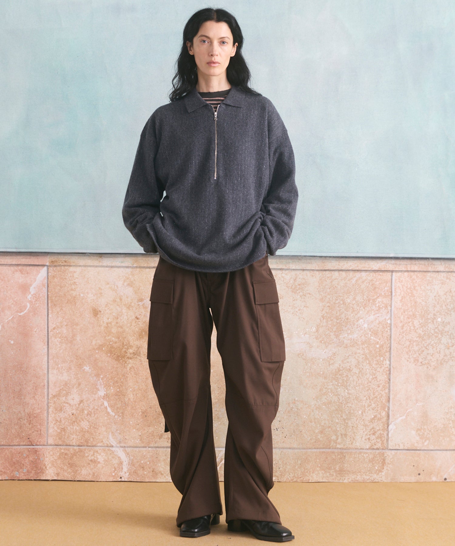 【26aw PRE-ORDER】纯棉巴尔法蕾丝超领亨利领长袖针织T恤