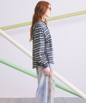 フェードボーダープライムオーバードッキングヘンリーネックTシャツ