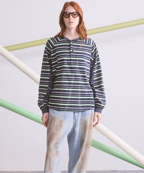 フェードボーダープライムオーバードッキングヘンリーネックTシャツ