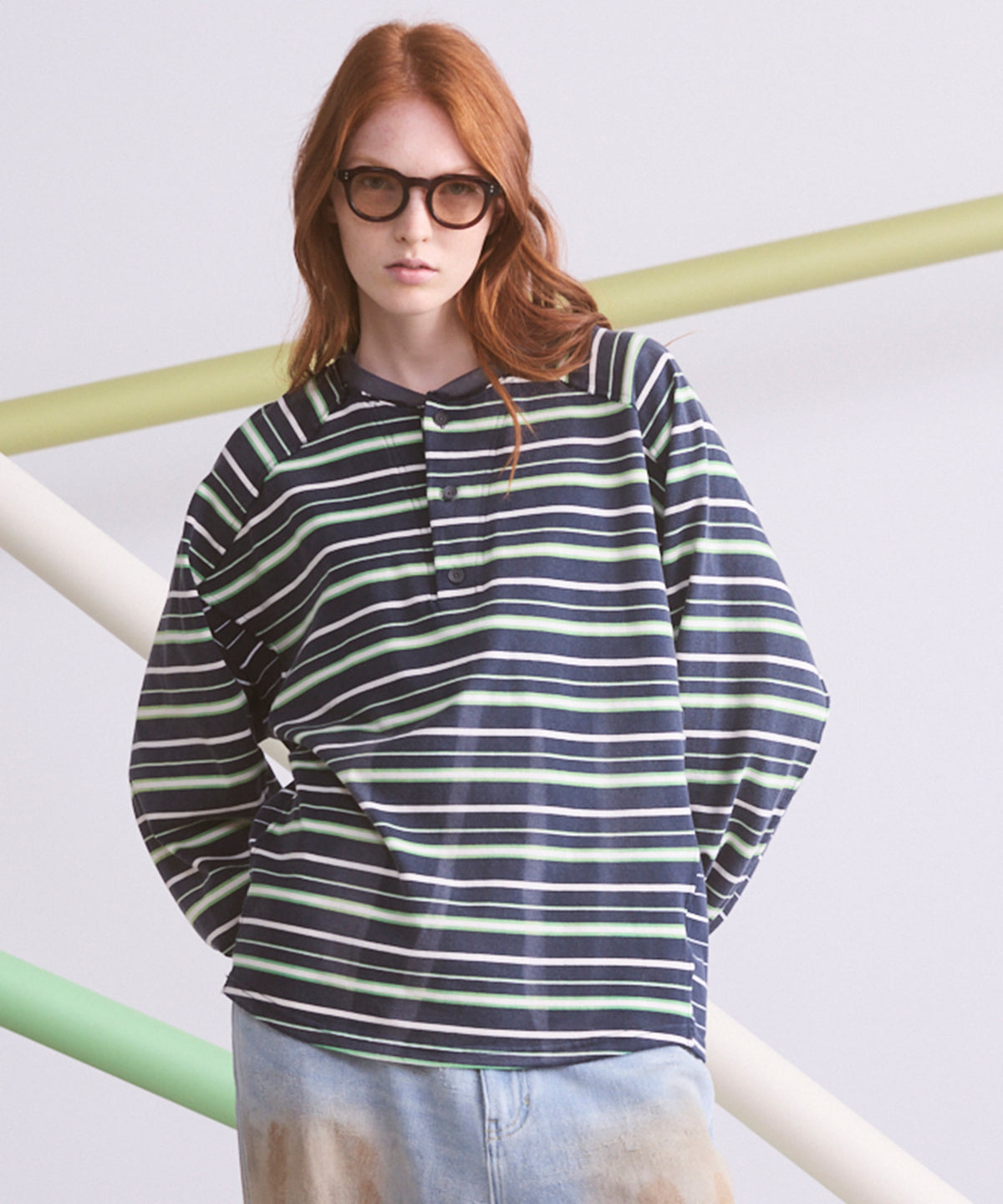 【26AW PRE-ORDER】코튼 발파 레이스 프라임 오버 헨리 넥 롱 슬리브 니트 T셔츠