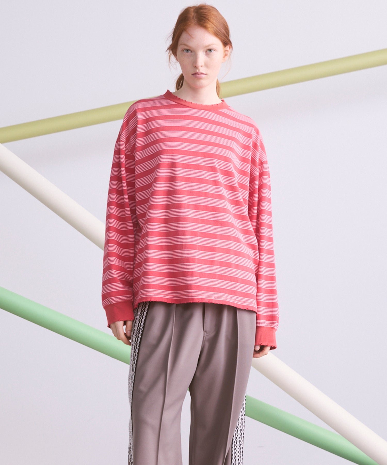 【26aw PRE-ORDER】纯棉巴尔法蕾丝超领亨利领长袖针织T恤