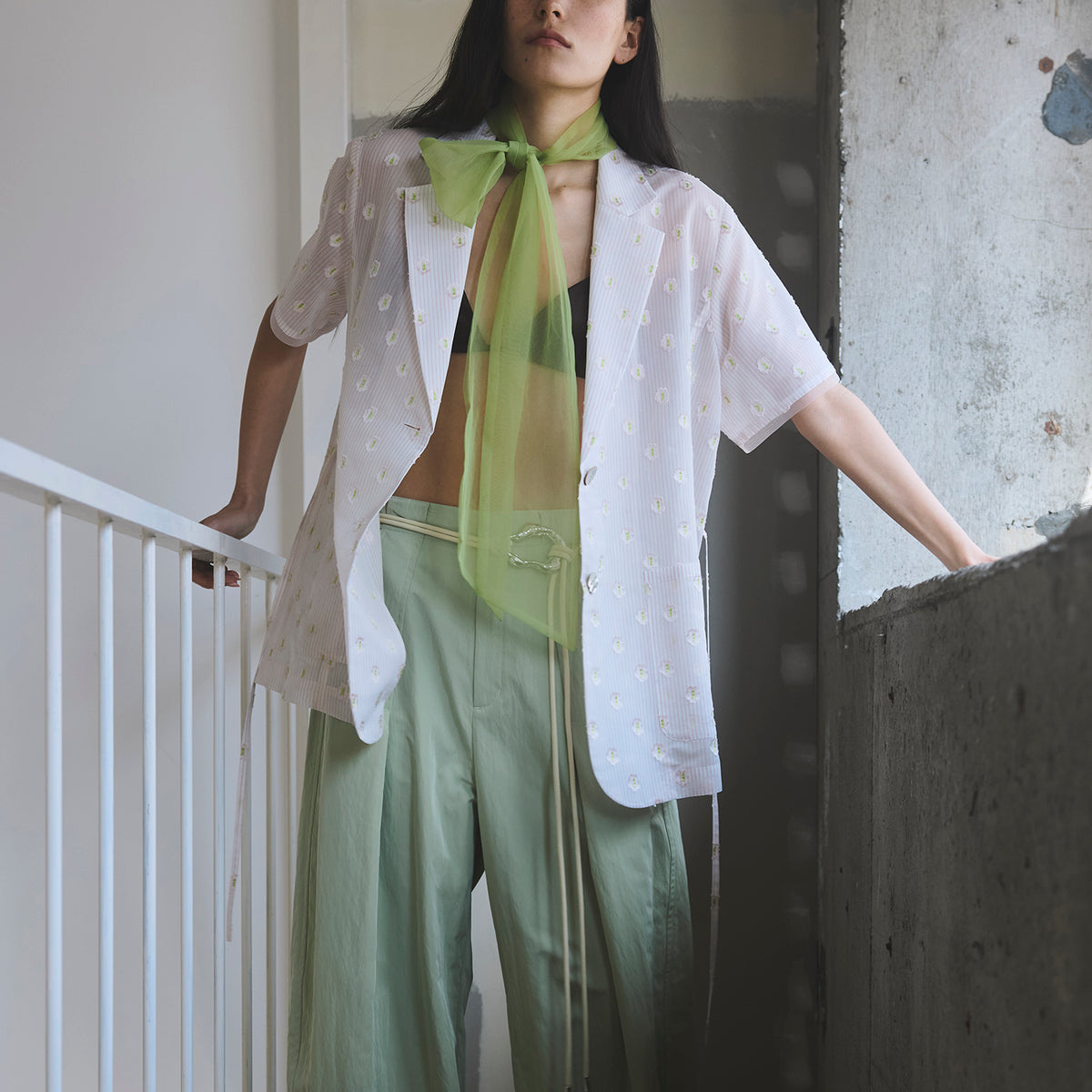 Flower Sheer Half-Sleeve Jacket
