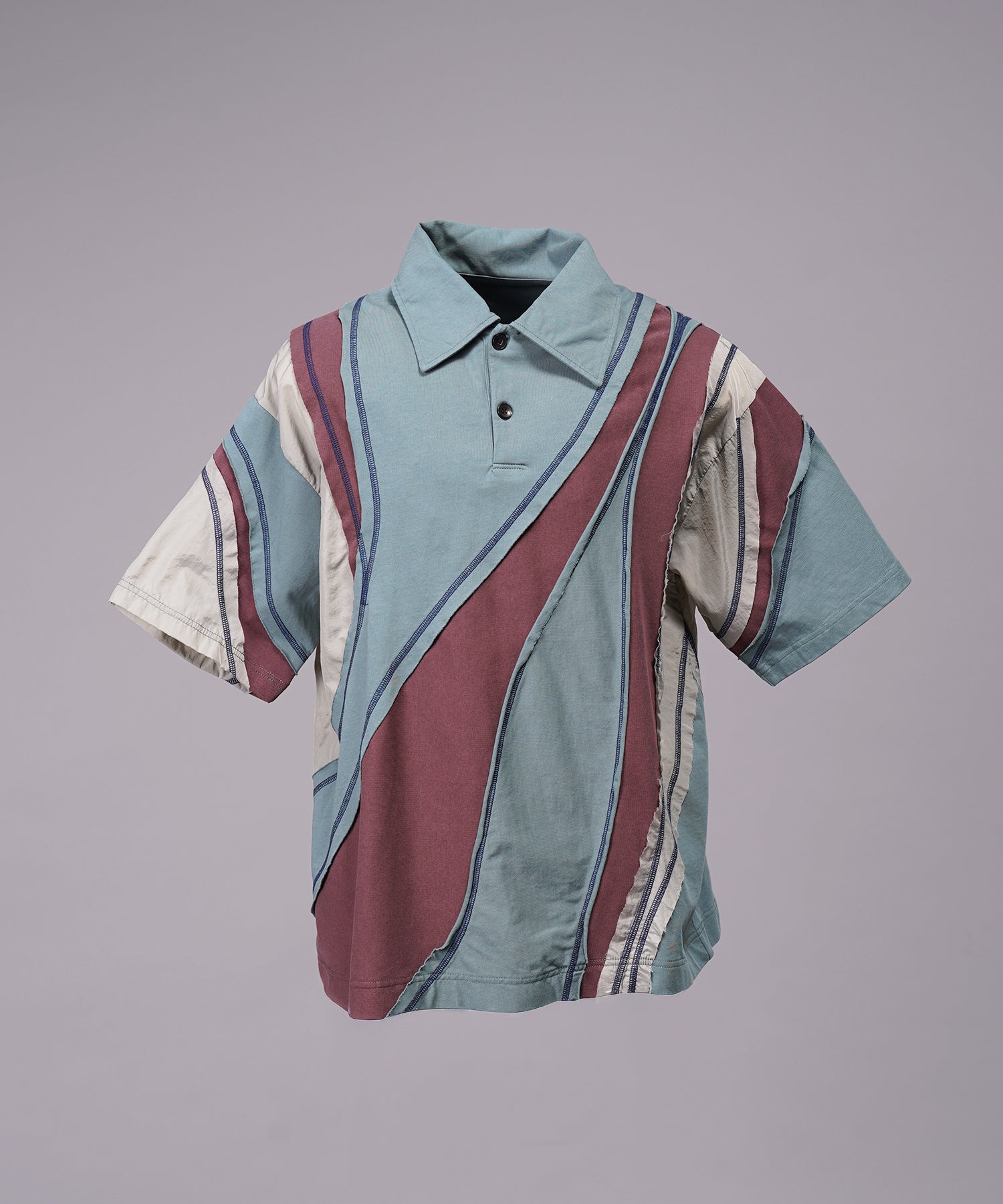 【26SS PRE-ORDER】Different Material Curve Switching Prime-Over Short-sleeved Polo Shirt