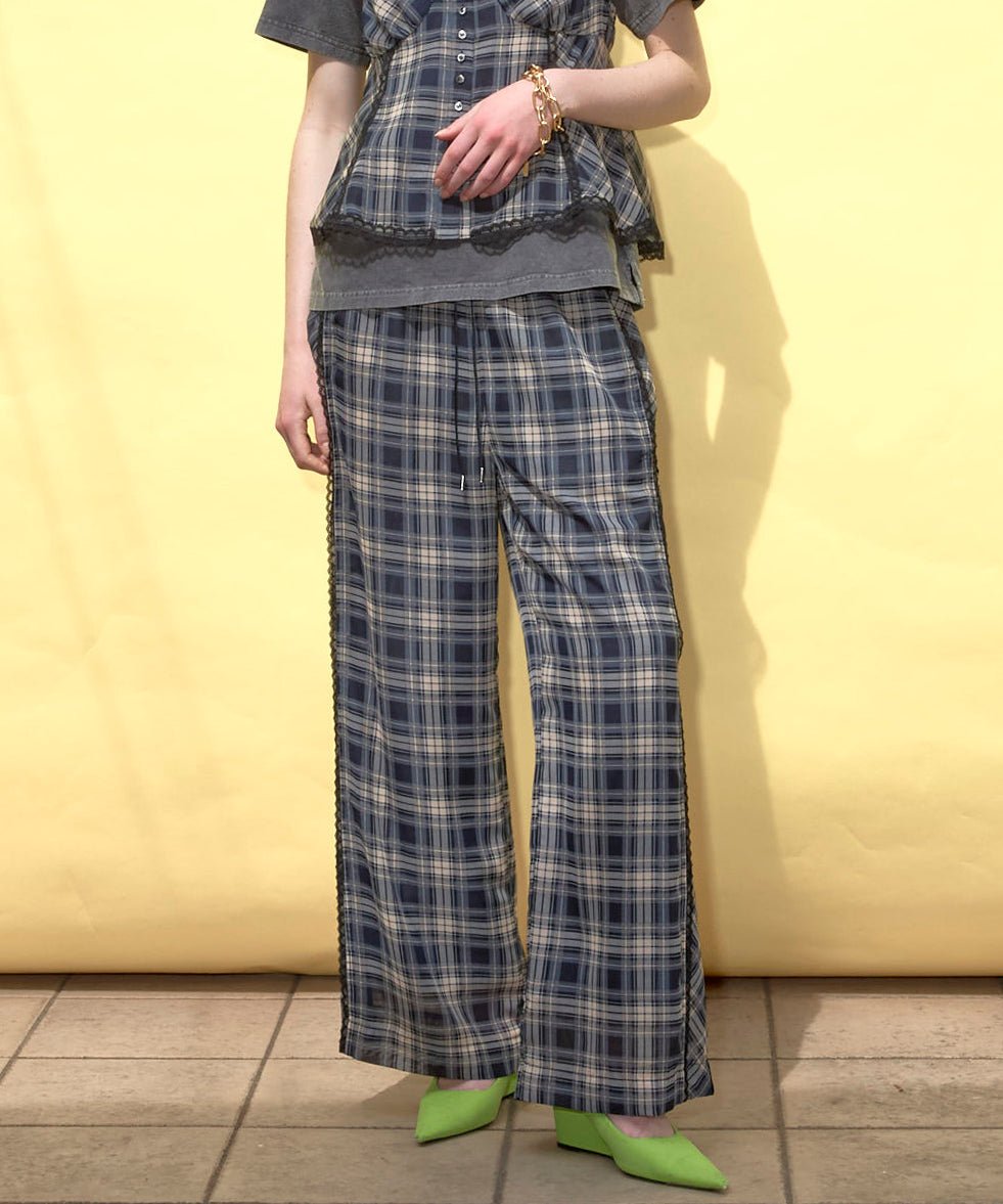 Side Pico Lace Sheer Plaid Pants
