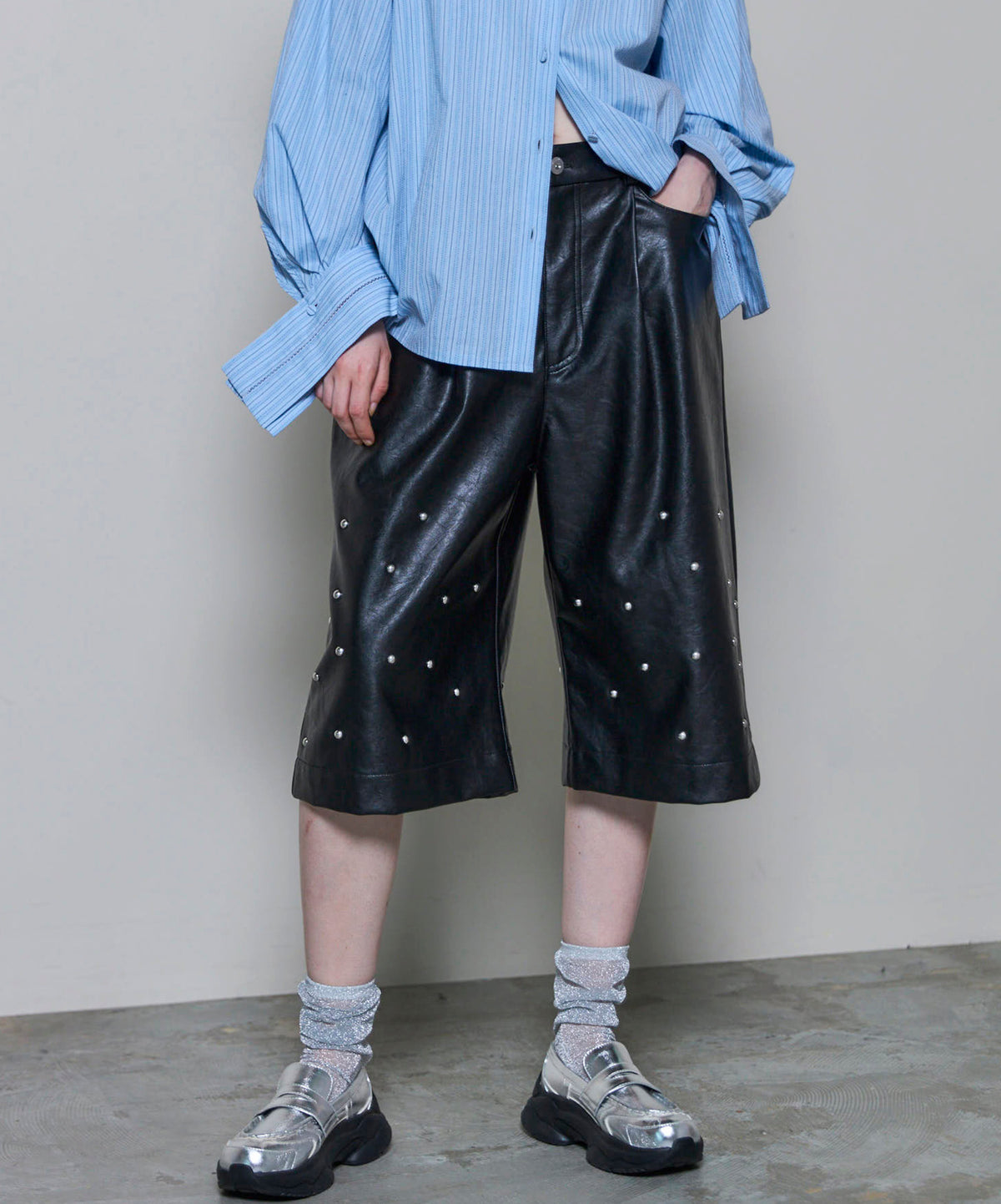 Studs Leather Shorts