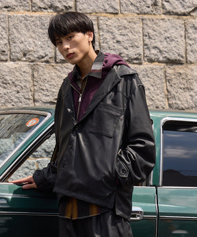 Artificial Leather Prime-Over Shirt Blouson