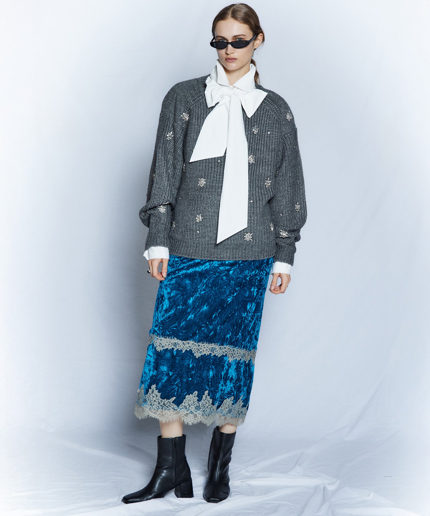 【26WINTER COLLECTION】Crushed Velour Lace Skirt