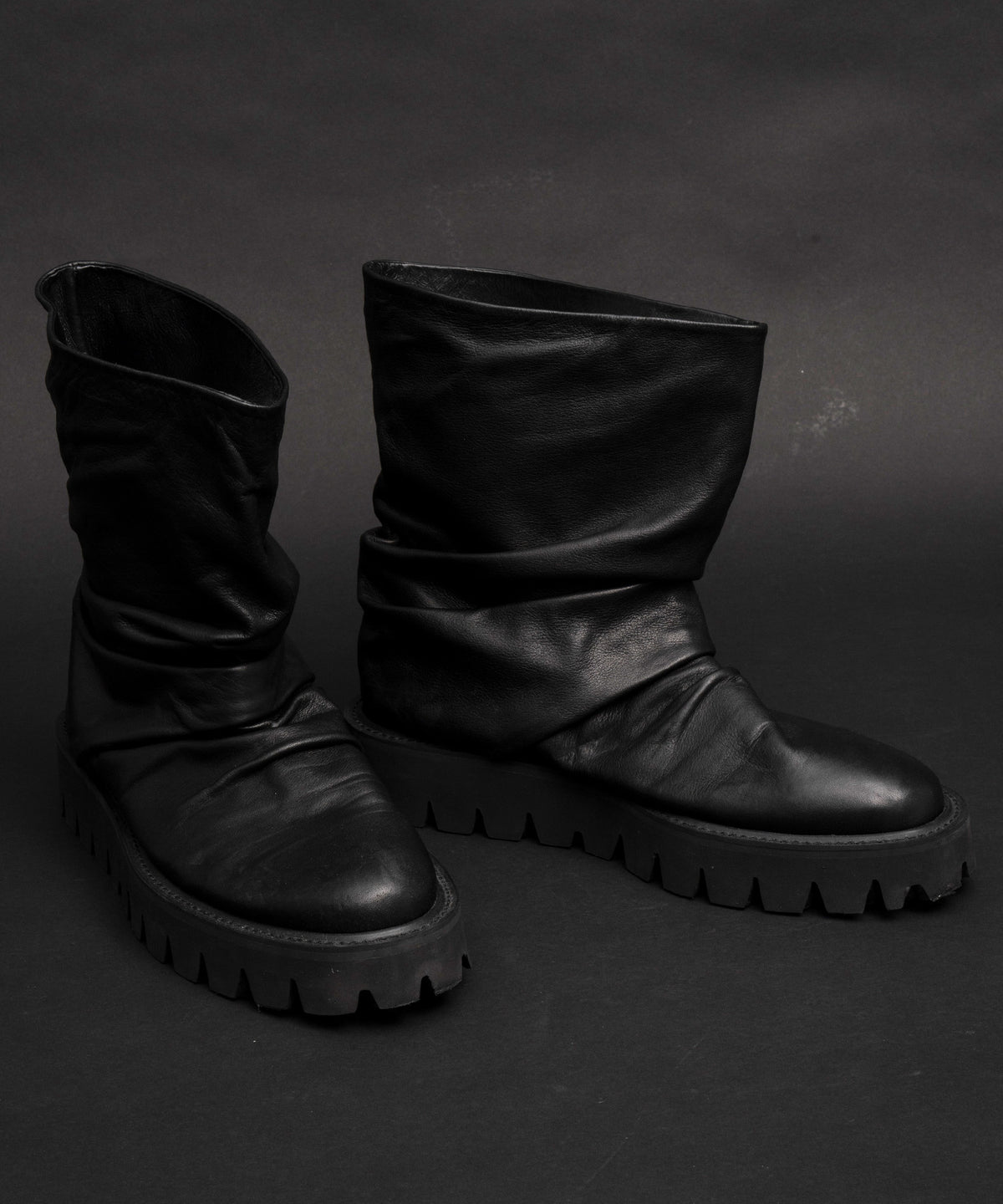 【SPECIAL SHOES FACTORY COLLABORATION】Vibram Sole Gather  Loose Long Boots Made In TOKYO