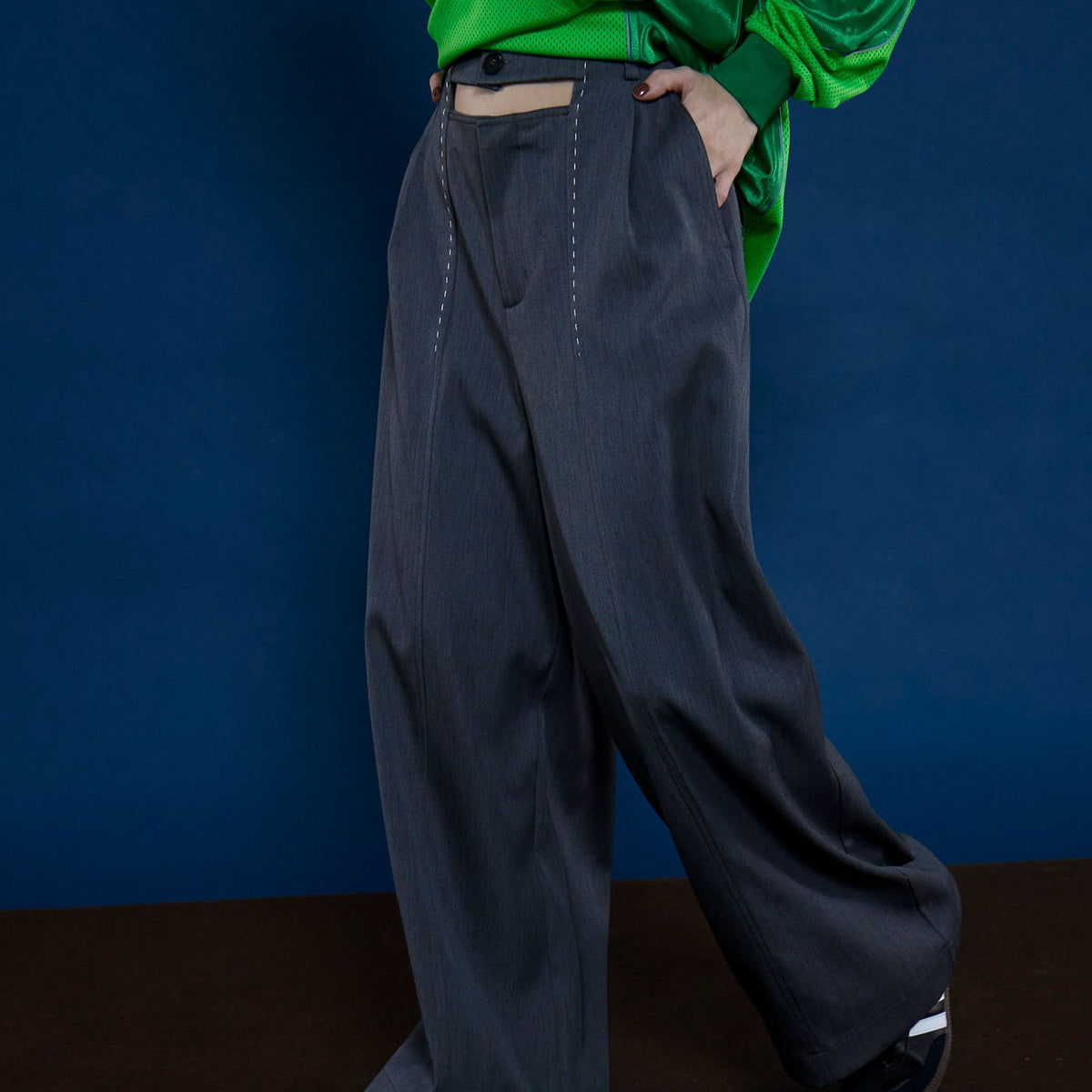 SALE】Front Cut Stitch Wide Pants