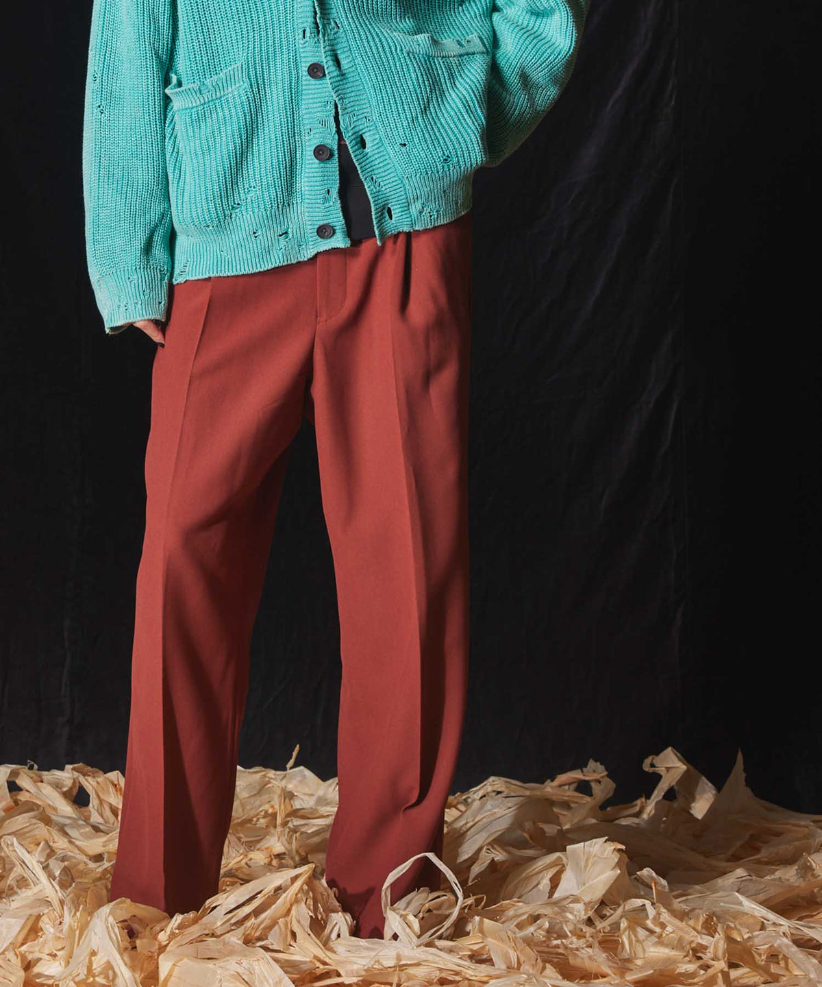 Double-Cloth One-Tuck Wide Pants
