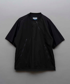[Sports Tech High Spec LINE] Overside Different Material Combination Hanoji Zip Crew Neck T-Shirt