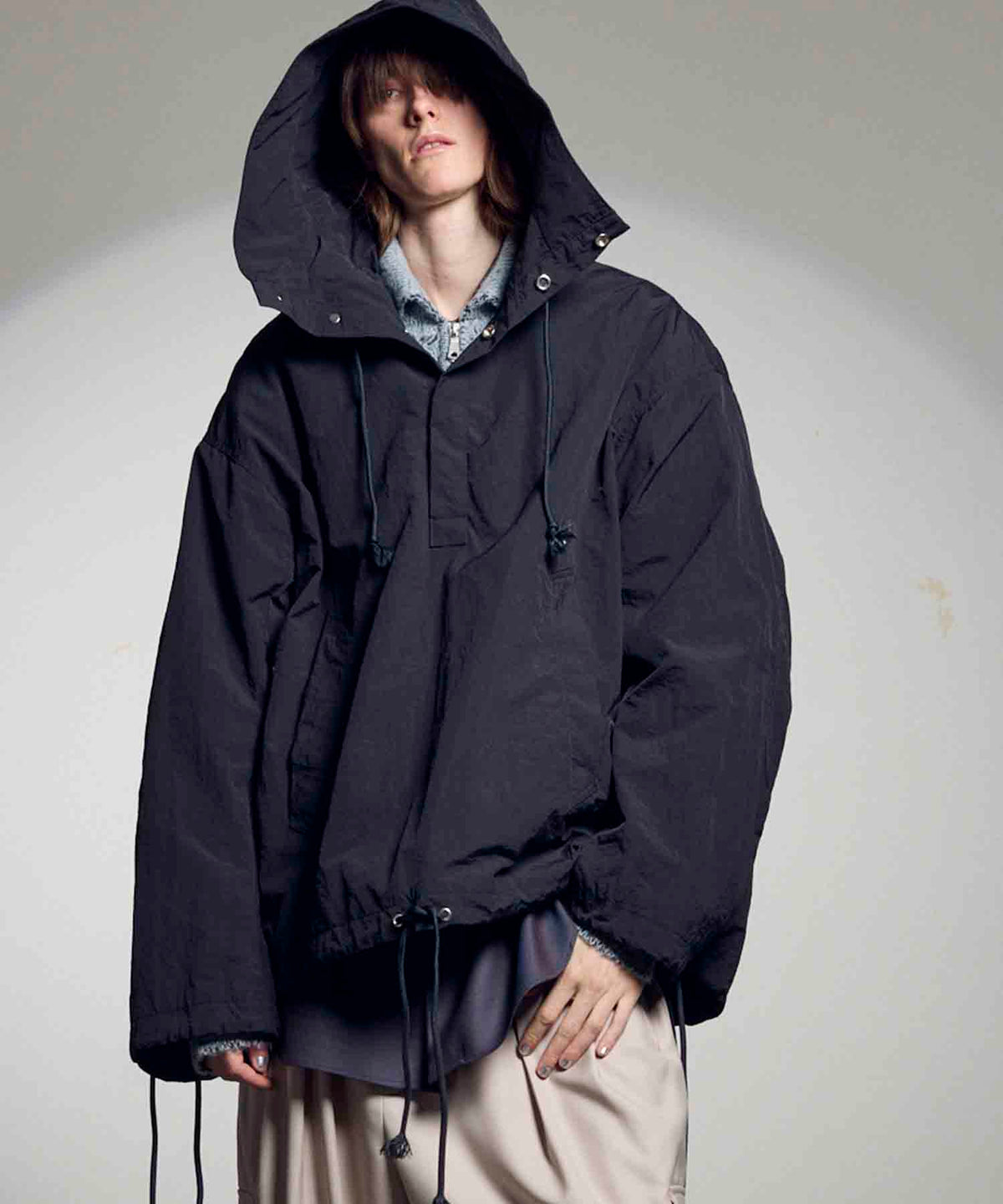 Washed NYLON Prime-Over Anorak Hoodie