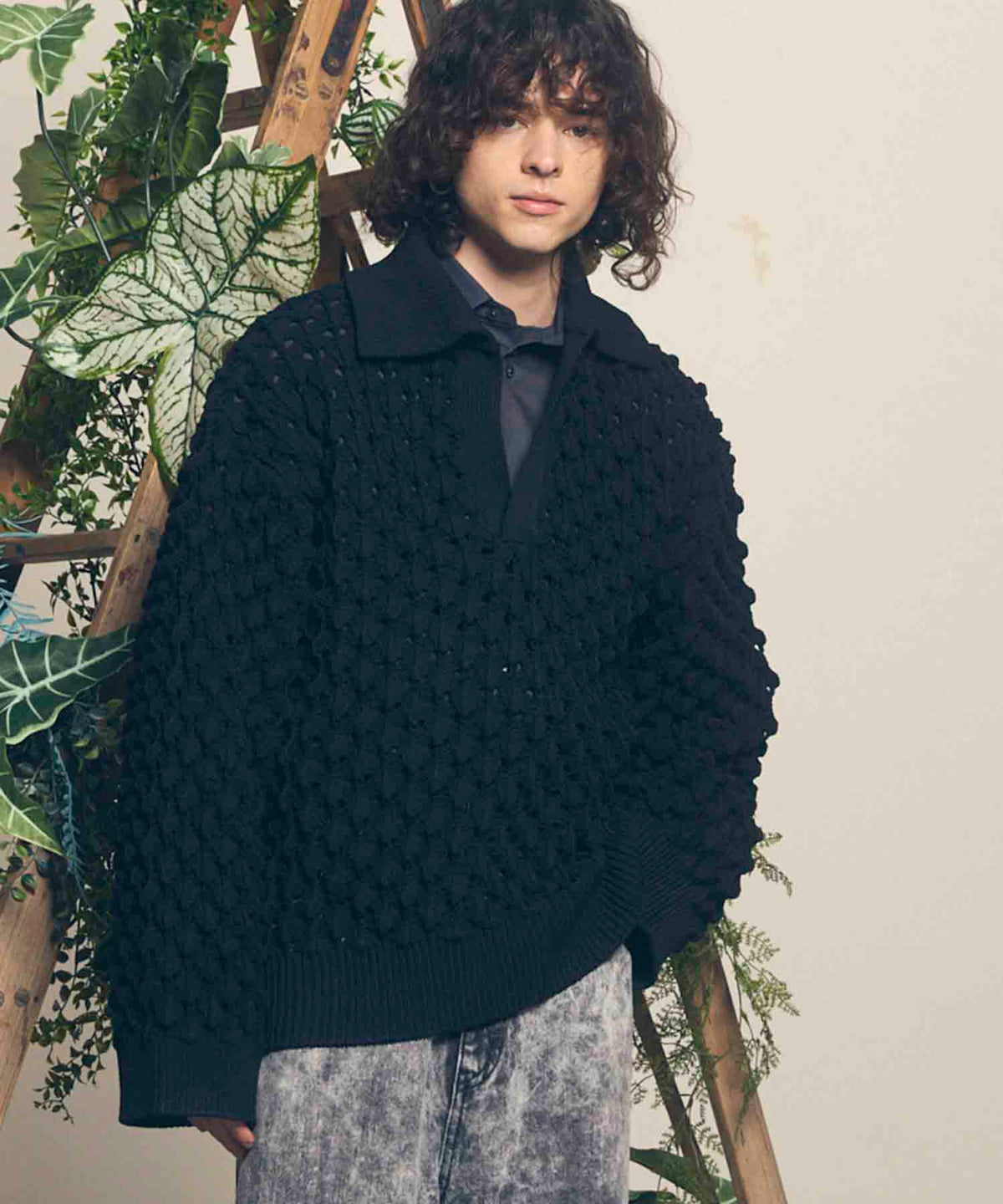 Prime-Over Spike Mesh Skipper Knit Pullover