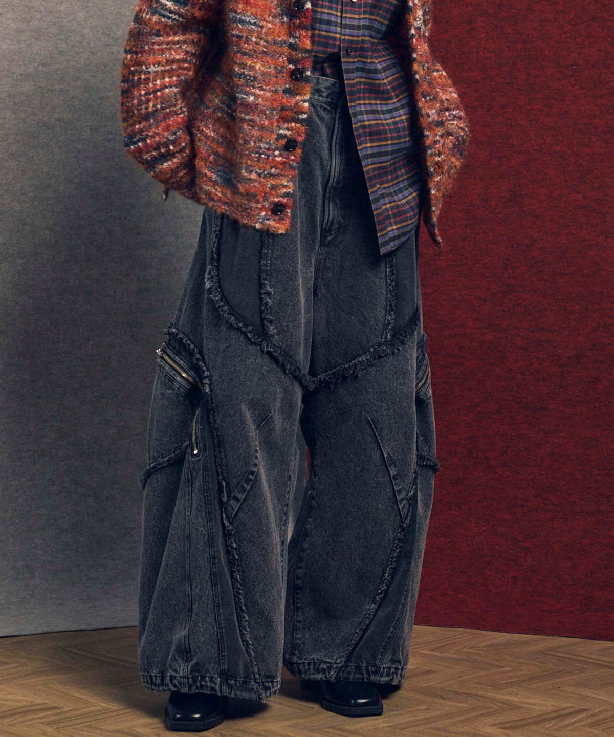 Denim Switching Wide Cargo Alien Pants