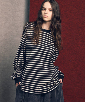 ULTIMA Cotton Border Prime-Over Crew Neck Long Sleeve T-Shirt